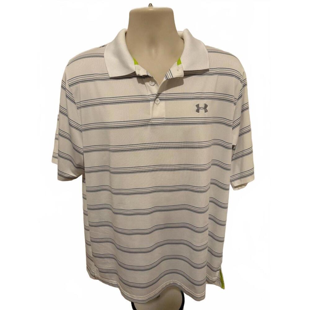 UNDER ARMOUR GOLF‎ POLO MENS SIZE XL LOOSE WITH WTIH GRAY STRIPES HEAT GEAR